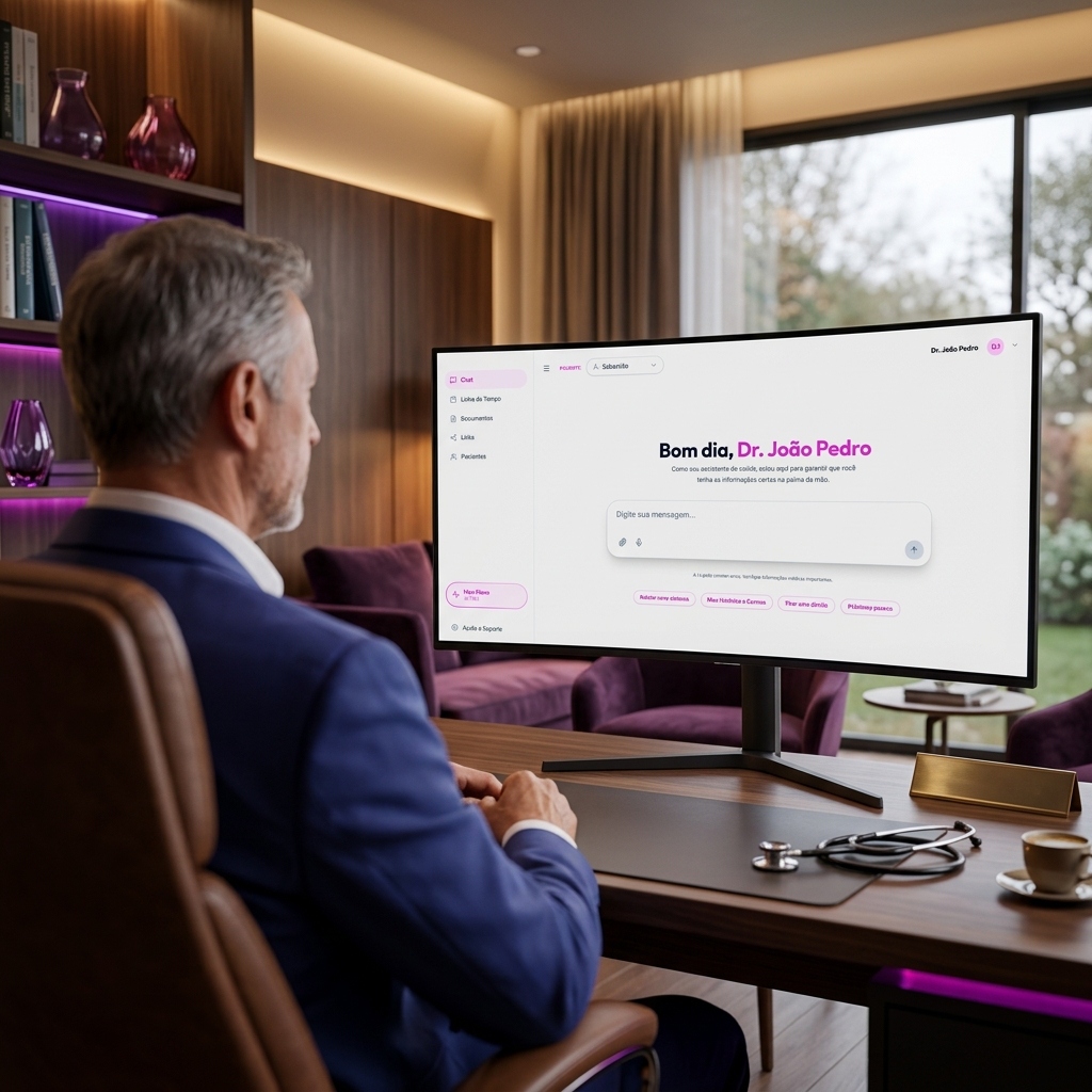 Profissional de saúde utilizando a dashboard Healina para gestão de pacientes