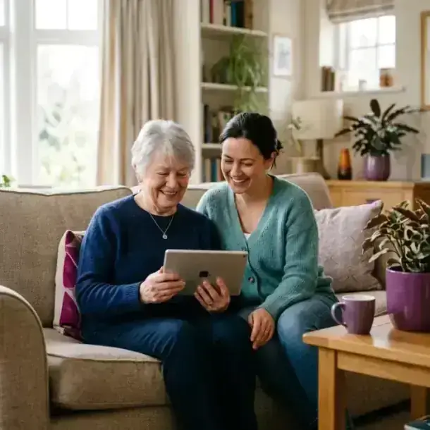 Idoso interagindo acompanhado de sua família, representando o cuidado com a experiência Healina